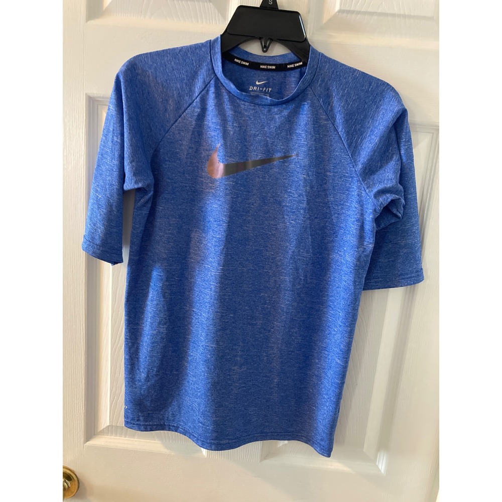 Nike Swim Boys XL Dri-FIT Rash Guard Blue Heather Short Sleeve Swim Shirt 13-15Y
